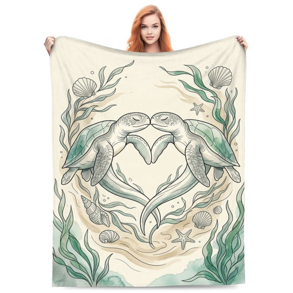 Sea Turtle Throw Blanket | Soft Flannel Blanket with Turtle Pattern – Cozy All Season Couch Blanket 50x40