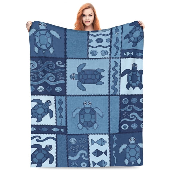 Sea Turtle Throw Blanket | Soft Flannel Blanket with Turtle Pattern – Cozy All Season Couch Blanket 50x40