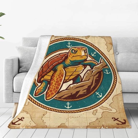 Sea Turtle Throw Blanket, Tropical Sea Animal Theme, Warm Flannel Blanket for Travel, Couch Relaxing Throw 50x40