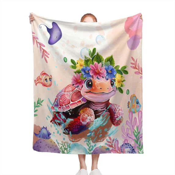 Sea Turtle Throw Blanket Ultra Soft Cozy Flannel Blanket Summer Lightweight Plush Fuzzy Bed Throws Sofa Couch Travel Blanket Ocean Turtle Themed Gifts for for Daughter Adults Students Teen 60"x80"