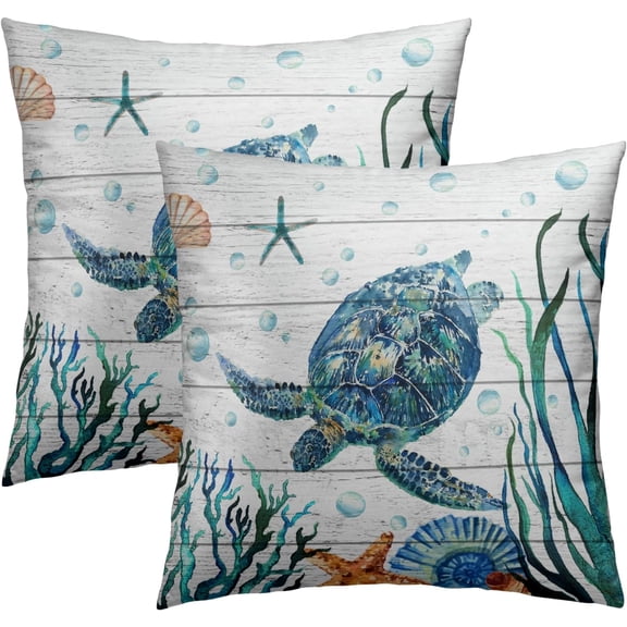 Sea Turtle Throw Pillow Covers 18X18 Inch Set of 2 Tropical Ocean Decorative Square Cushion Pillow Cases for Patio Couch Sofa Bedroom