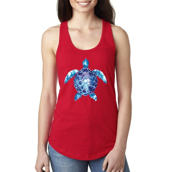 Sea Turtle Tie Dye Art Animal Lover Ladies Racerback Tank Top, Red, Large