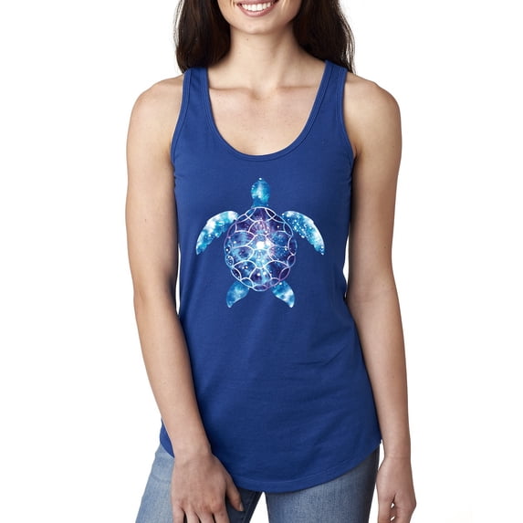 Sea Turtle Tie Dye Art Animal Lover Ladies Racerback Tank Top, Royal, Small