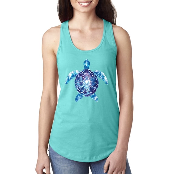 Sea Turtle Tie Dye Art Animal Lover Ladies Racerback Tank Top, Tahiti Blue, X-Large