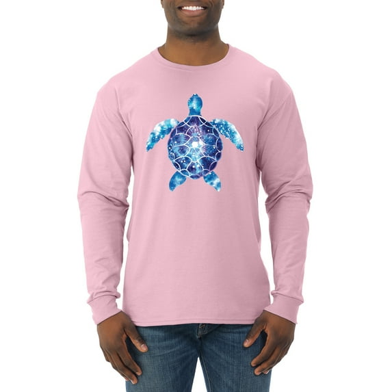 Sea Turtle Tie Dye Art Animal Lover Mens Long Sleeve Shirt, Light Pink, 2XL