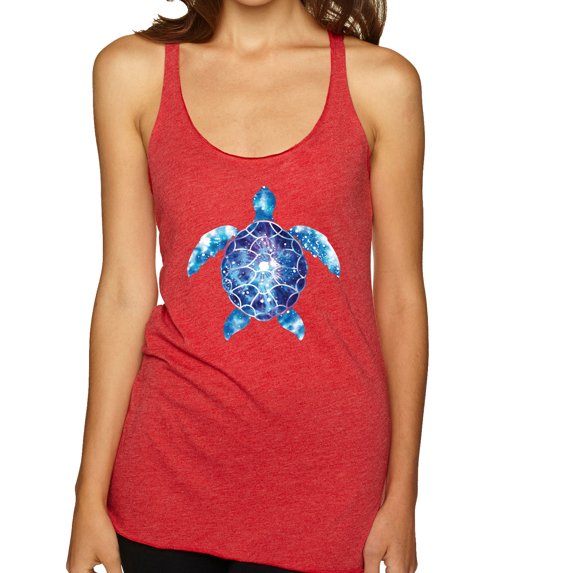 Sea Turtle Tie Dye Art Animal Lover Tri-Blend Racerback Tank Top, Vintage Red, Large