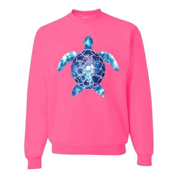 Sea Turtle Tie Dye Art Animal Lover Unisex Crewneck Graphic Sweatshirt, Neon Pink, X-Large