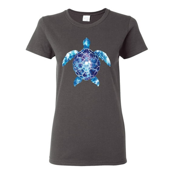 Sea Turtle Tie Dye Art Animal Lover Womens Graphic T-Shirt, Charcoal, 2XL
