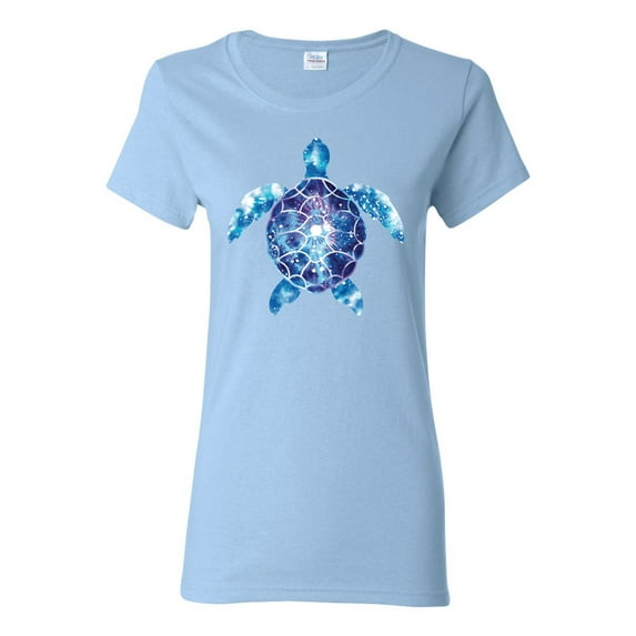 Sea Turtle Tie Dye Art Animal Lover Womens Graphic T-Shirt, Light Blue, X-Large