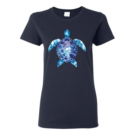 Sea Turtle Tie Dye Art Animal Lover Womens Graphic T-Shirt, Navy, Medium