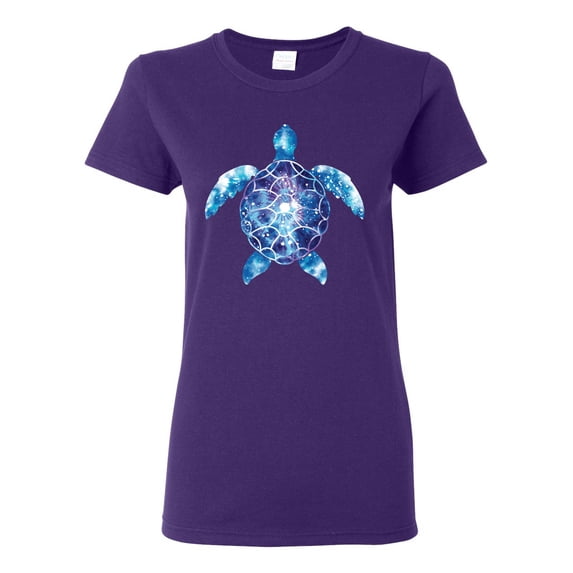 Sea Turtle Tie Dye Art Animal Lover Womens Graphic T-Shirt, Purple, 2XL