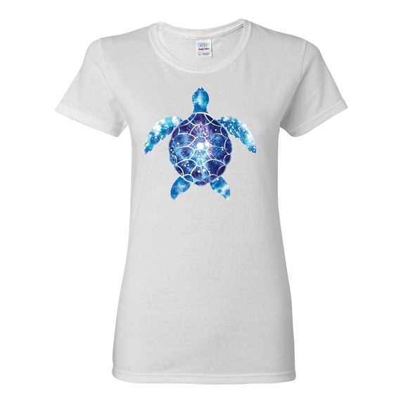 Sea Turtle Tie Dye Art Animal Lover Womens Graphic T-Shirt, White, 3XL