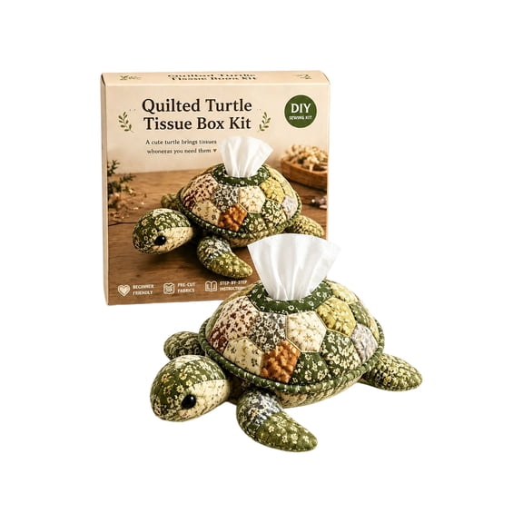Sea Turtle Tissue Box DIY Patchwork Kit Handmade Fabric Animal Tissue Holder Sewing Craft Material Set for Home Office Decoration