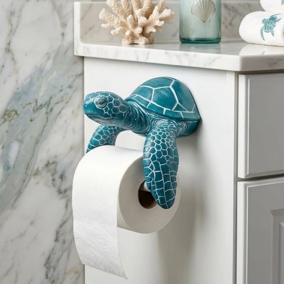 Sea Turtle Toilet Paper Holder Wall Mount, Decorative Ocean Animal Roll Holder for Bathroom Kitchen, Turtle Lovers Gift