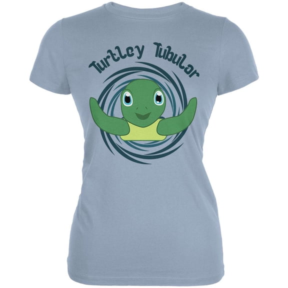 Sea Turtle Totally Tubular Funny Pun Cute Juniors Soft T Shirt Light Aqua X-LG