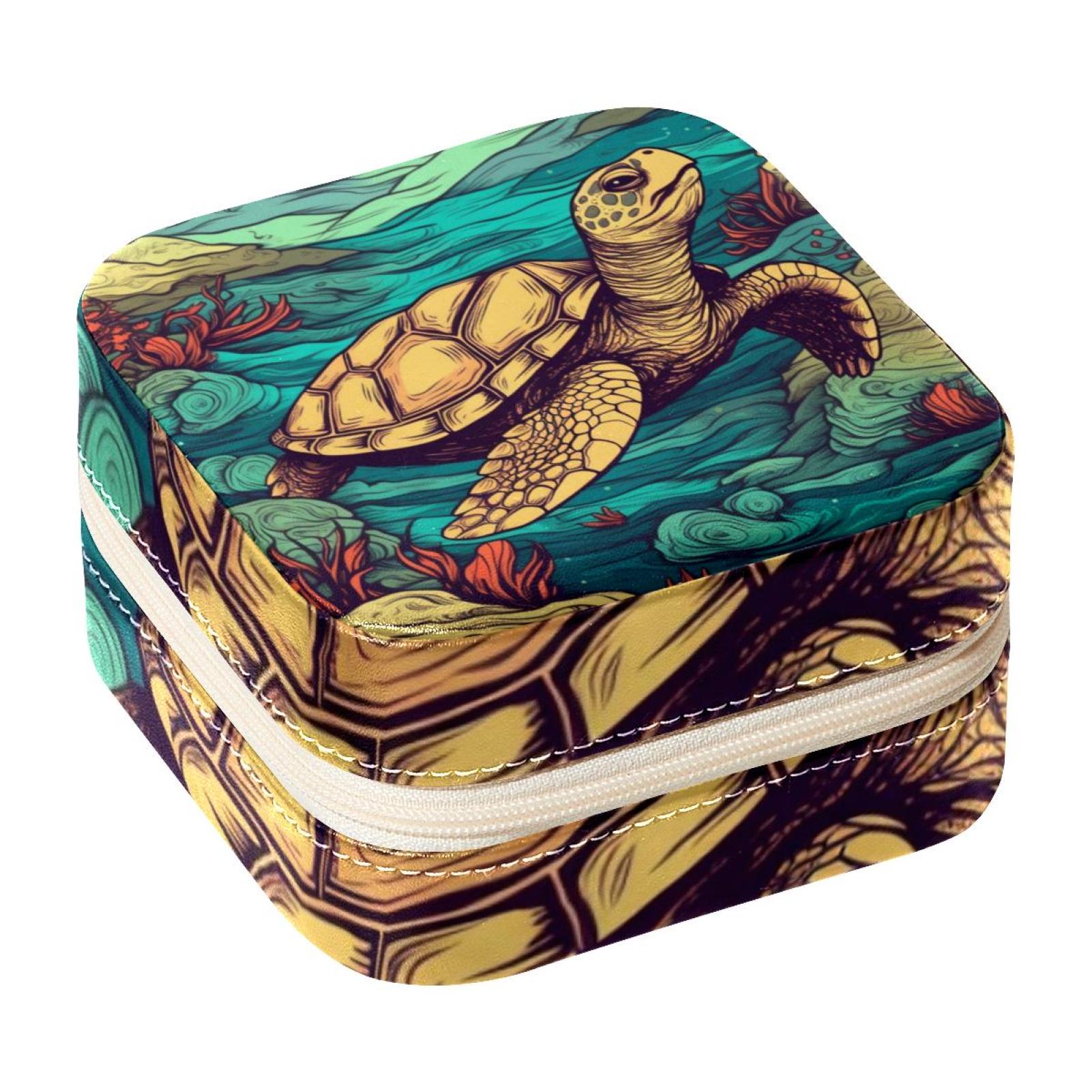Sea Turtle Travel Portable Square Earring Organizer with Decorative Box ...