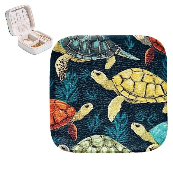 Sea Turtle Travel Portable Square Jewelry Box Organizer for Rings Earrings Necklaces Bracelets Girls Women
