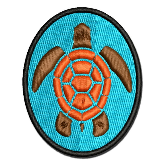 Sea Turtle Tribal Applique Multi-Color Embroidered Hook & Loop Patch - 3.5 Inch Large
