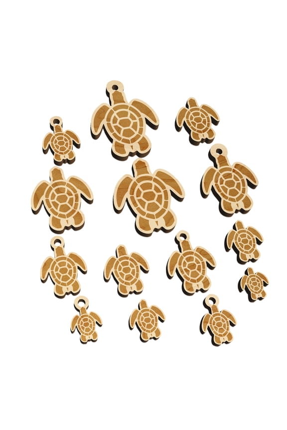 Sea Turtle Tribal Wood Mini Charms Shapes DIY Craft Jewelry - With Hole - 18mm (17pcs)
