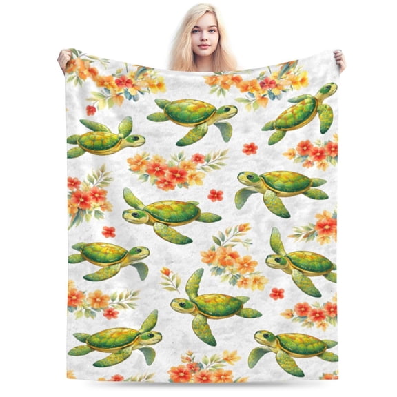 Sea Turtle Tropical Blanket Ocean Turtle Throw Blanket Soft Cozy Flannel Marine Animal Blanket for Beach Home Decor 50x40