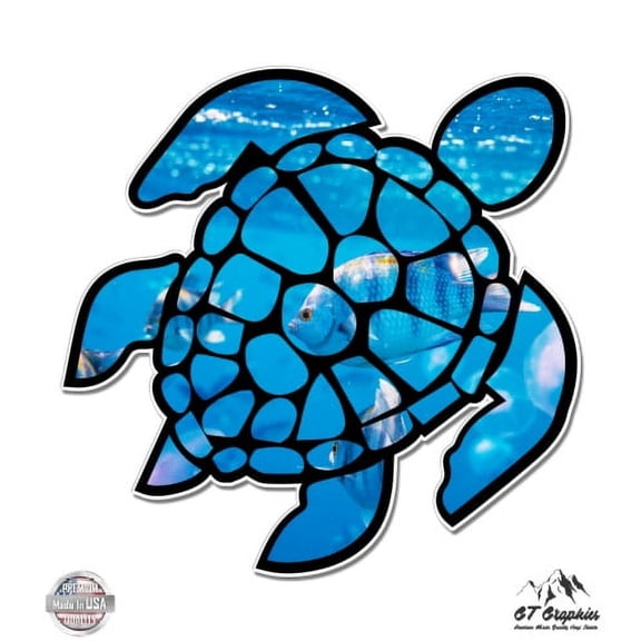Sea Turtle Tropical Fish - 5" Vinyl Sticker - For Car Laptop I-Pad - Waterproof Decal