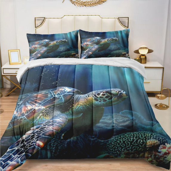 Sea Turtle Tropical Marine Plants Underwater World (21) Comforter Set With 2 Pillowcases，3 Pcs Bedding For Adults Comforter Set For Bedroom Bed Decor Twin Size