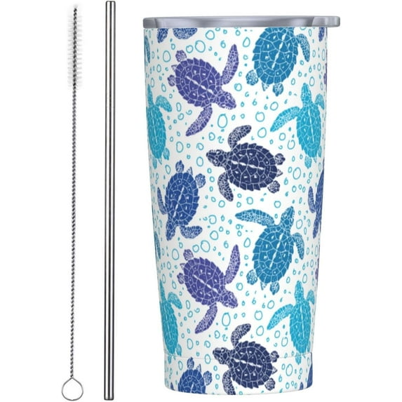Sea Turtle Tumbler 20oz Turtles Stainless Steel Insulated Tumblers with Lid and Straw Animal Travel Coffee Mug Tea Wine Cups Water Bottle Ocean Gifts for Women Turtle Lover