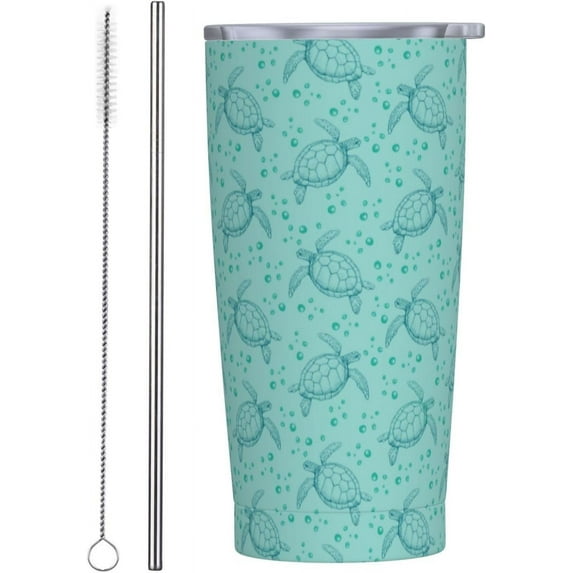 Sea Turtle Tumbler Blue Ocean Stainless Steel Insulated Tumblers with Lid Straw Reusable Turtles Coffee Travel Mug Tea Drinking Water Wine Cups Birthday Gifts for Women 20 Oz