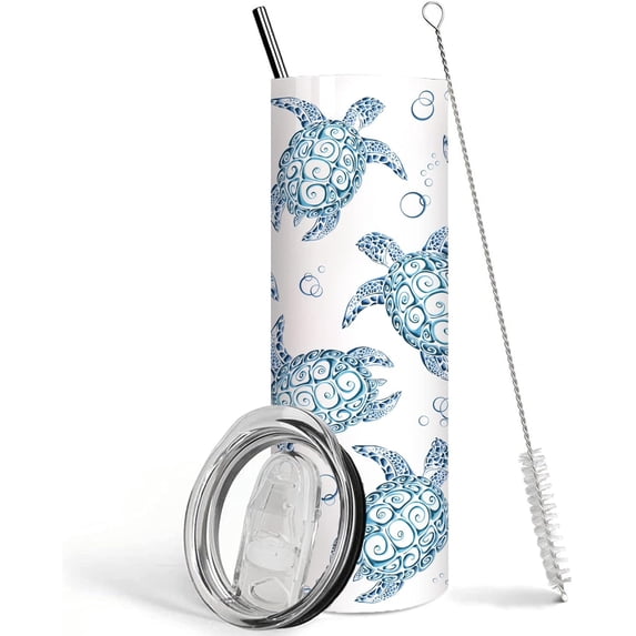 Sea Turtle Tumbler with Lid and Straw,20 Oz Double Wall Vacuum Stainless Steel Watercolor Ocean Turtle Cup,Water Bottle,Travel Coffee Mug,Hawaiian Sea Turtle Decor,Accessories