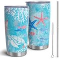 thumbnail image 1 of Sea Turtle Tumbler with Lid and Straw,20oz Vacuum Insulated Coffee Tumbler,Funny Ocean Beach Themed Coffee Mug Gifts for Women,Men,Ocean Beach Lovers, Reusable Starfish Tumbler Cups -Sky Blue, 1 of 6