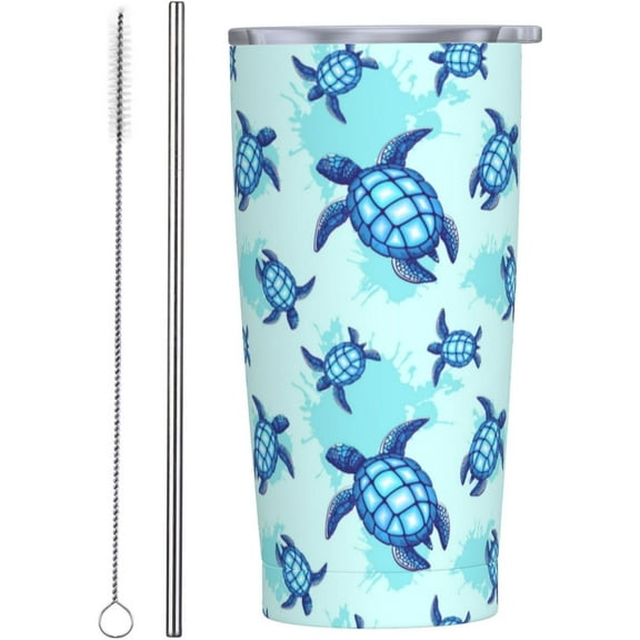 Sea Turtle Tumbler,Turtle 20oz Stainless Steel Insulated Travel Tumbler,Travel Coffee Mug with Lid and Straw Water Bottle Drink Tumbler Cups Gifts for Women Men Lovers