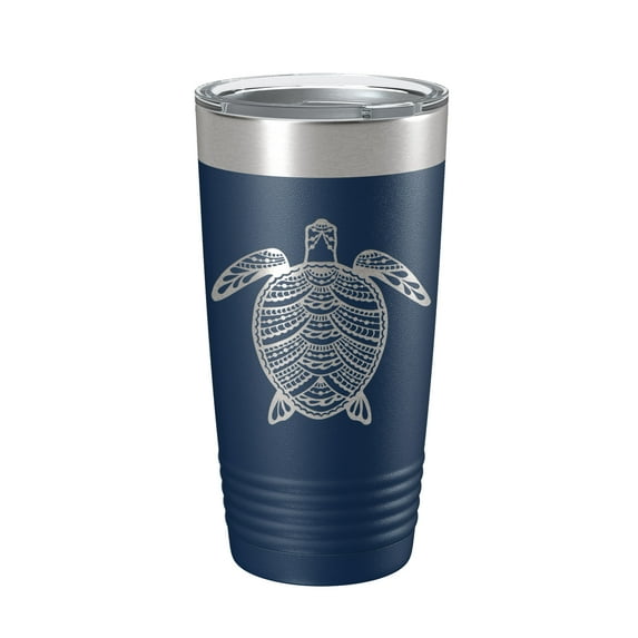 Sea Turtle Tumbler Zentangle Travel Mug Insulated Laser Engraved Coffee Cup 20 oz Navy Blue