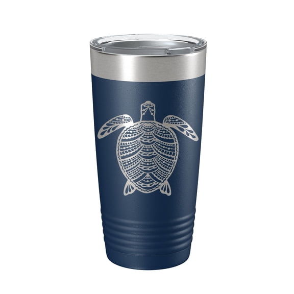 Sea Turtle Tumbler Zentangle Travel Mug Insulated Laser Engraved Coffee Cup 20 oz Navy Blue