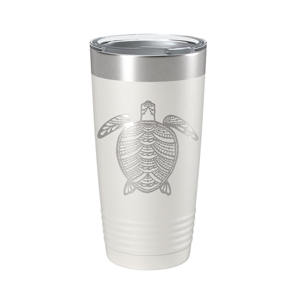 Sea Turtle Tumbler Zentangle Travel Mug Insulated Laser Engraved Coffee Cup 20 oz White