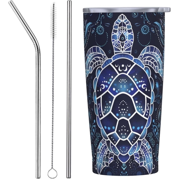 Sea Turtle Tumbler with Lid and Straw 20 OZ Stainless Steel Travel Coffee Mug Double Wall Insulated Cup Leakproof for Car Sports Cafe Office