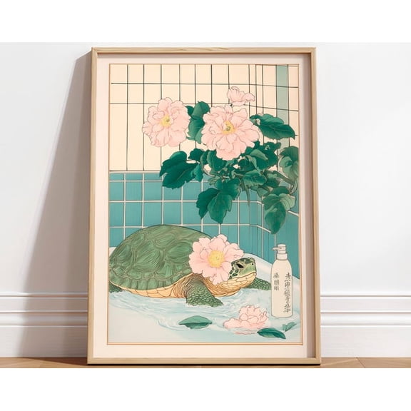 Sea Turtle Ukiyo E Wall Art Print, Unframed Paper Poster 8x10in