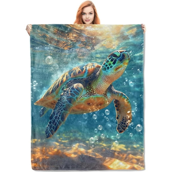Sea Turtle Underwater Adventure Blanket Gifts for Women, Ocean Wildlife Theme Flannel Blanket, Soft Warm Lightweight Throw Blankets for Bedding Sofa Couch Home Travel Decor 50 x 60
