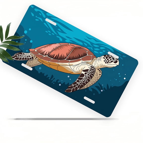 Sea Turtle Underwater Front License Plate, Metal License Plate, Funny Standard Plates Personalized Novelty Decorative For Men/Women/Boys/Girls Car 6×12 Inch