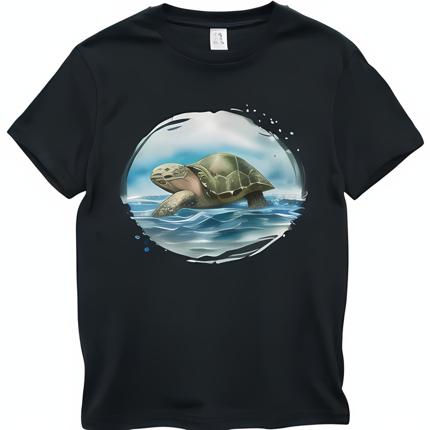 Sea Turtle Vector Design on Black T-Shirt Detailed Full Body View in ...