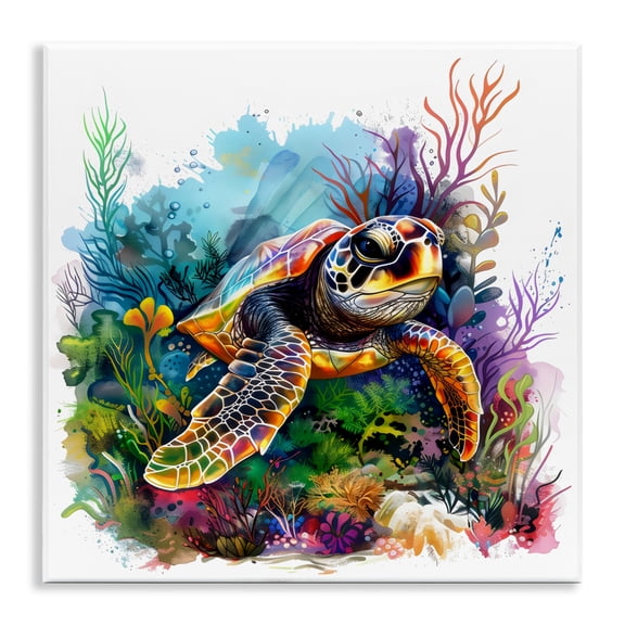 Stupell Industries Sea Turtle & Vivid Coral Reef Wall Plaque Art, design by LSR Design Studio, 12 x 12