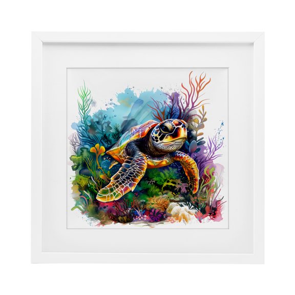Stupell Industries Sea Turtle & Vivid Coral Reef White Framed Print Under Glass, design by LSR Design Studio, 16 x 16