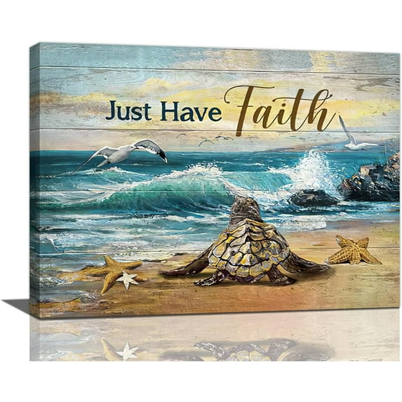 Sea Turtle Wall Art Beach Coast Scenery Pictures Wall Decor Just Have Faith Canvas Painting Print Artwork Modern Home Decor Framed for Living room Bedroom Bathroom Office 12"X16"