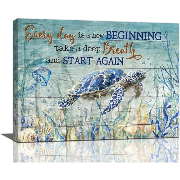Sea Turtle Wall Art Blue Ocean Bathroom Pictures Wall Decor Turtle Nautical Bathroom Canvas Painting Prints Inspirational Framed Artwork for Bathroom Bedroom Living Room 12"x16"