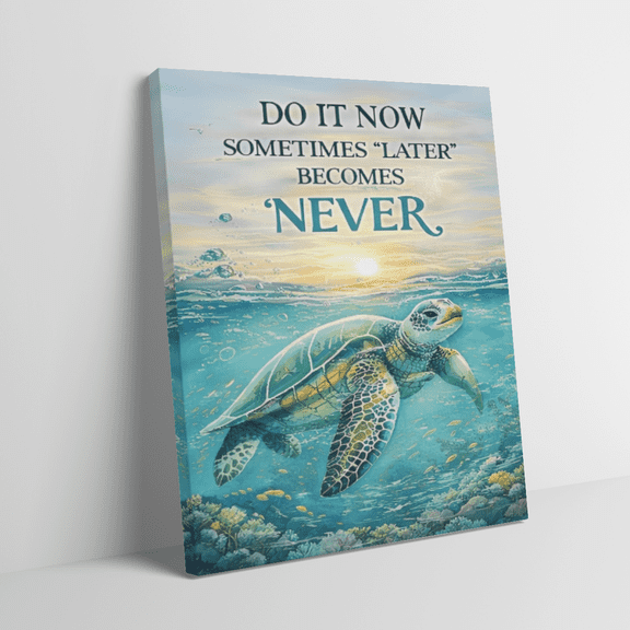Sea Turtle Wall Art Canvas, Beach Ocean Coastal Decor Turquoise Turtle Painting with Inspirational Quote, Modern Sea Life Artwork Home Wall Decor for Bathroom Bedroom