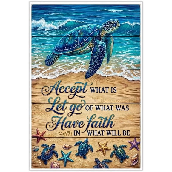 Sea Turtle Wall Art Canvas Prints,Inspirational Quote Poster Decor for Bedroom Living Room,Ocean Theme Beach Decor with Starfish Turtles and Waves