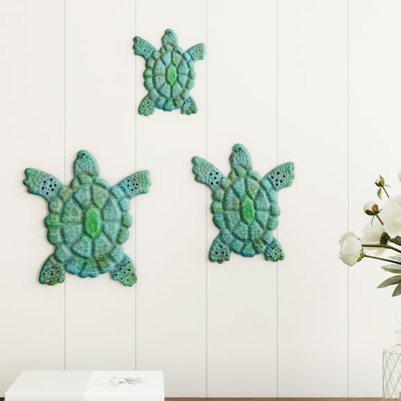 Sea Turtle Wall Art- Nautical 3D Metal Hanging Dcor-Vintage Coastal Seaside Inspired Style-Under Water Sea Life Ocean by Lavish Home 3PC