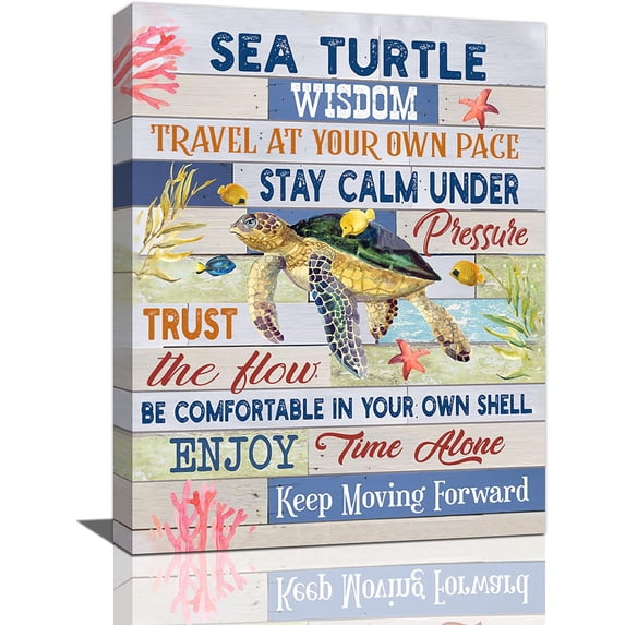 Sea Turtle Wall Art Nautical Bathroom Decor Ocean Pictures Painting Motivational Quotes Artwork Turtle Marine Life Canvas Home Decor Framed for Bathroom Bedroom Living Room 12"x16"