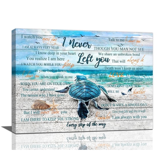 Sea Turtle Wall Art poster I Never Left You Canvas Decor Memorial Gifts Turtle Walk on Beach Inspirational Quotes poster Unframed12x18inch(30x45cm)