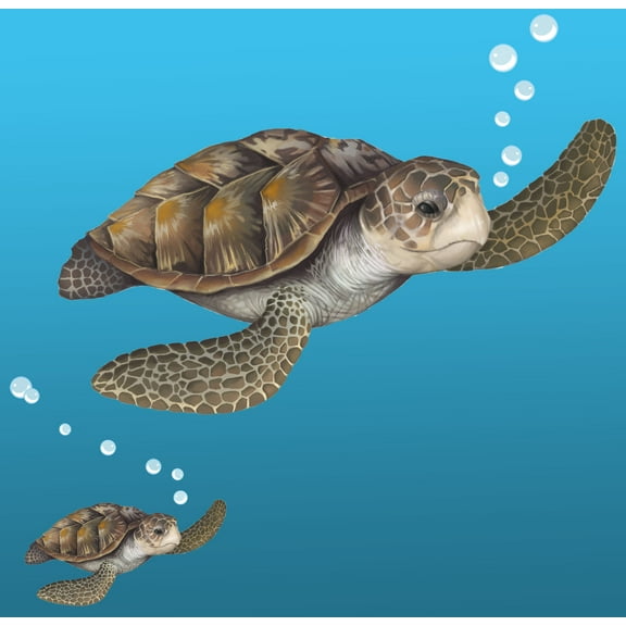 Sea Turtle Wall Decal Ocean Undersea Animal Kids Room Decor Stickers Includes (2) Turtles 6-13.5