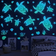 Neasyth Glow in The Dark Sea Turtle Wall Decals Vinyl Ocean Wall Stickers Under The Sea Turtle Room Decor for Kids Bedroom